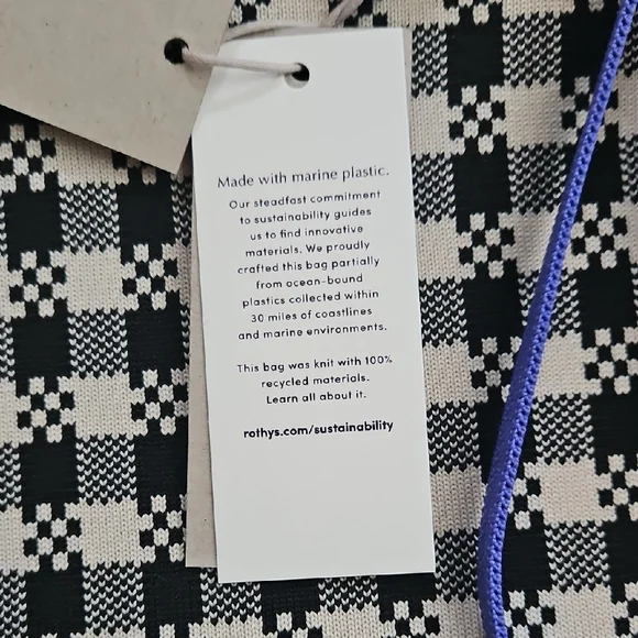 Rothy's Black and White Checkered Bag with Purple Trim - Picture 2 of 3